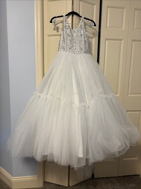 Tiffany Designs White Beaded Tulle Formal Girls' Dress
